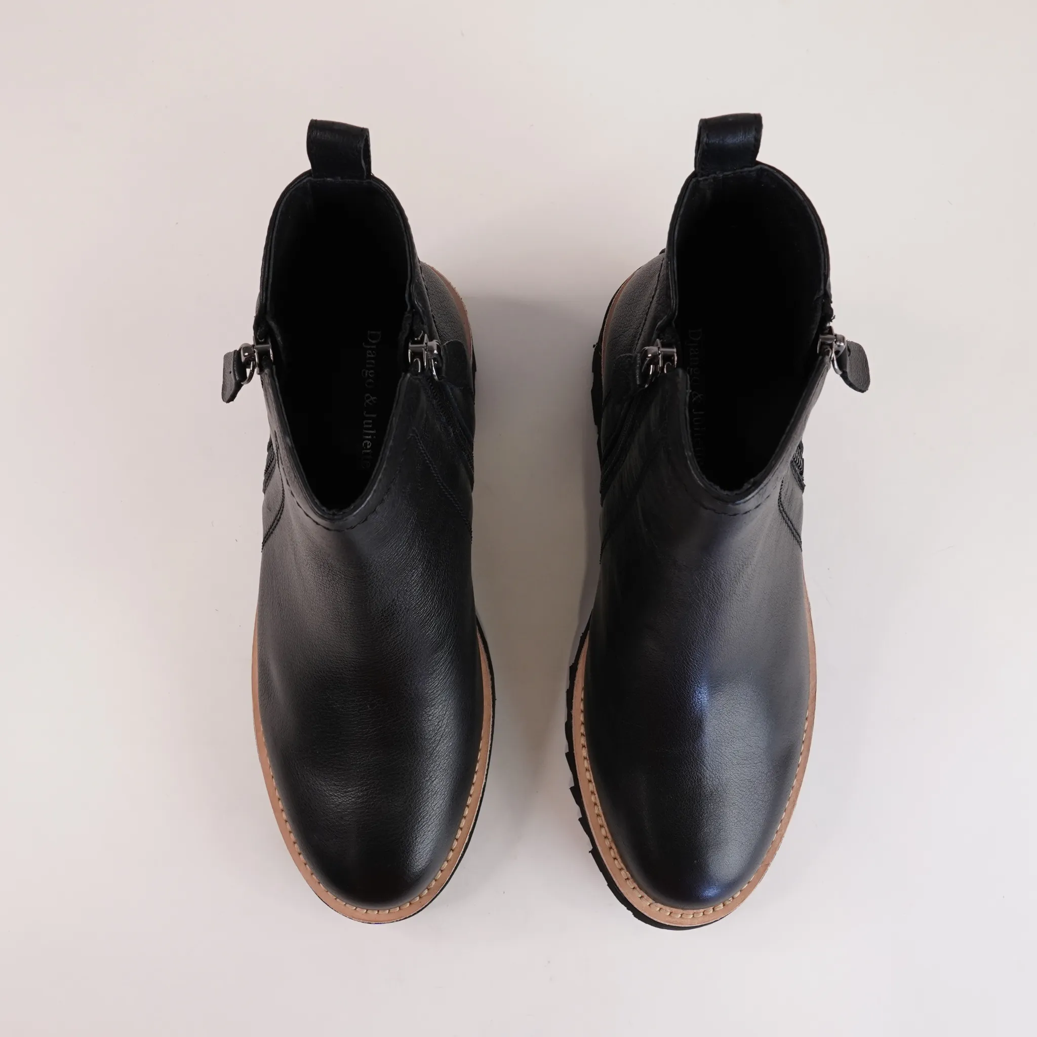Waizey Black Leather Ankle Boots