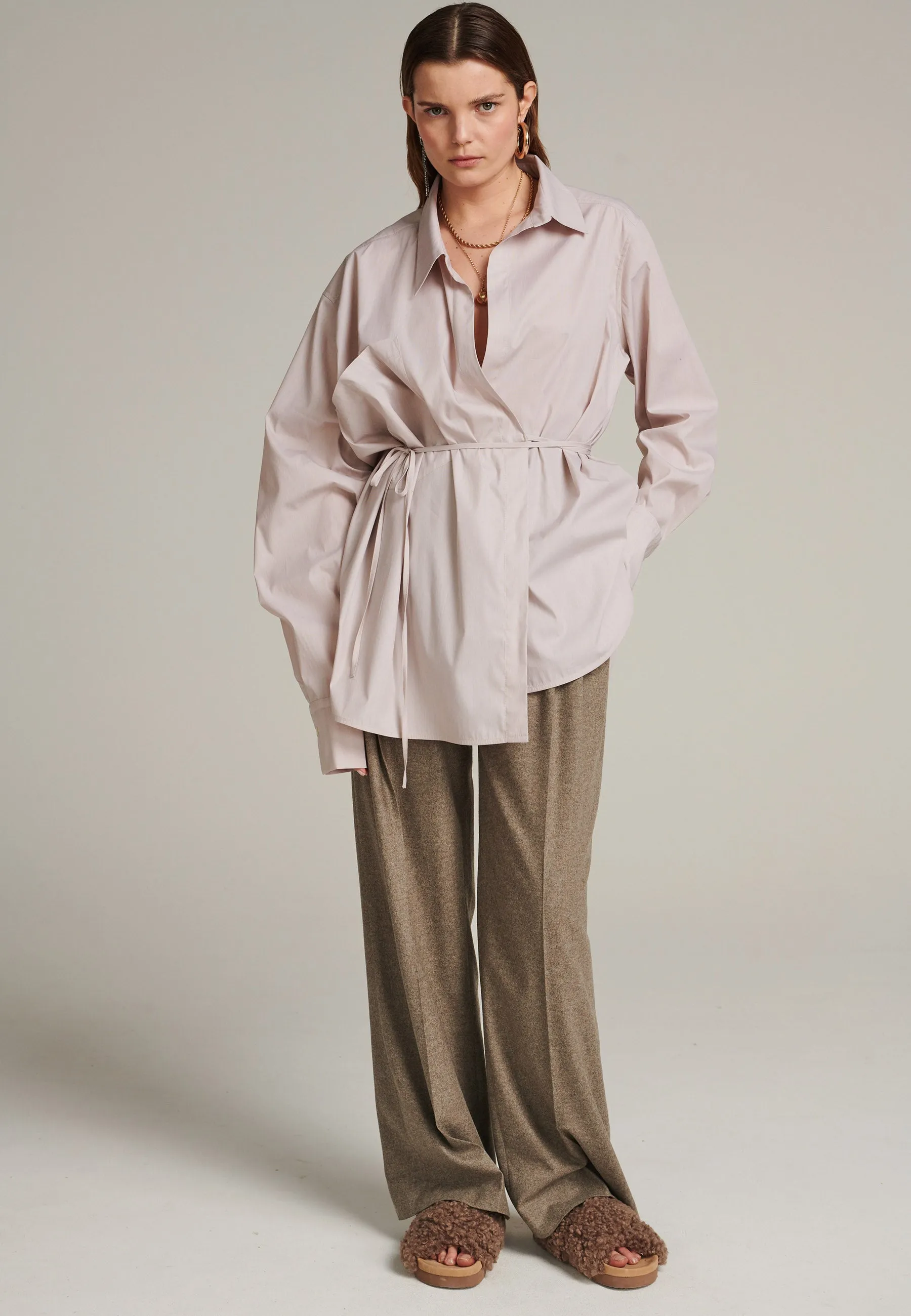 Walk asymmetric poplin shirt stone