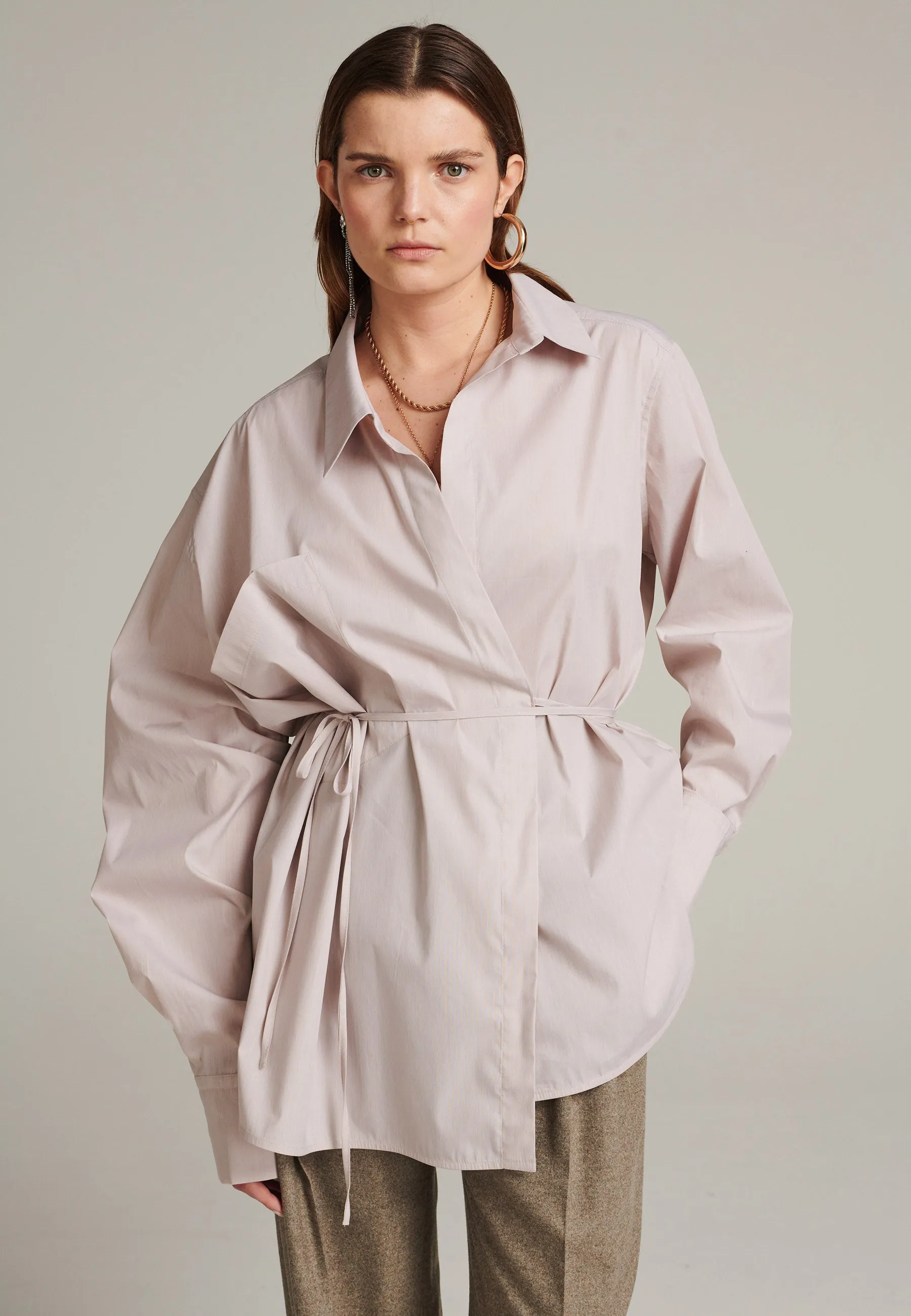 Walk asymmetric poplin shirt stone