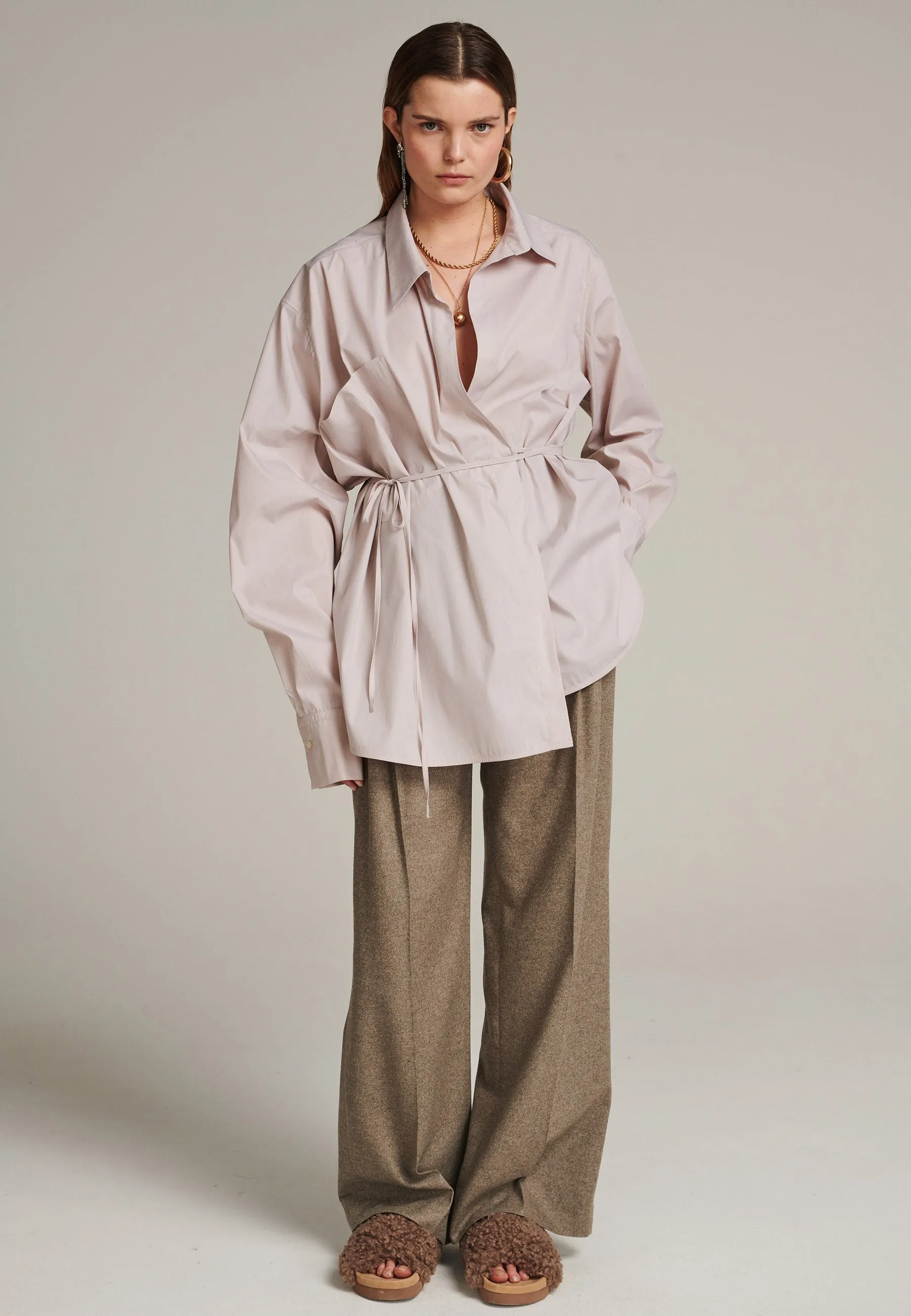 Walk asymmetric poplin shirt stone