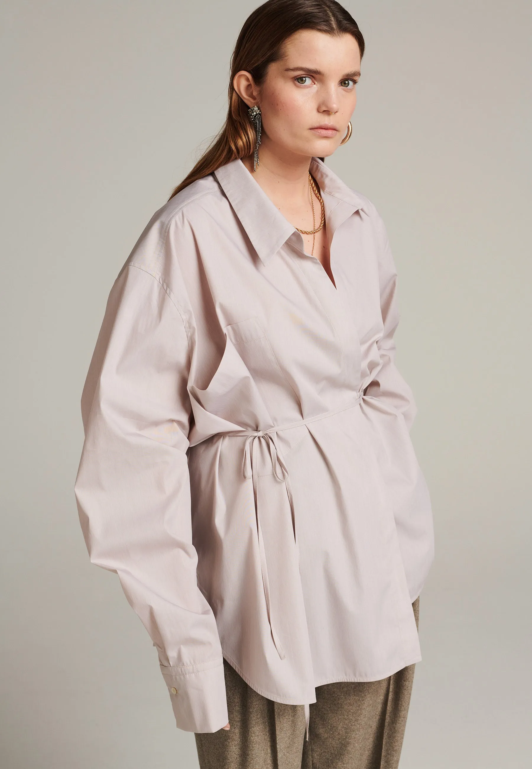 Walk asymmetric poplin shirt stone