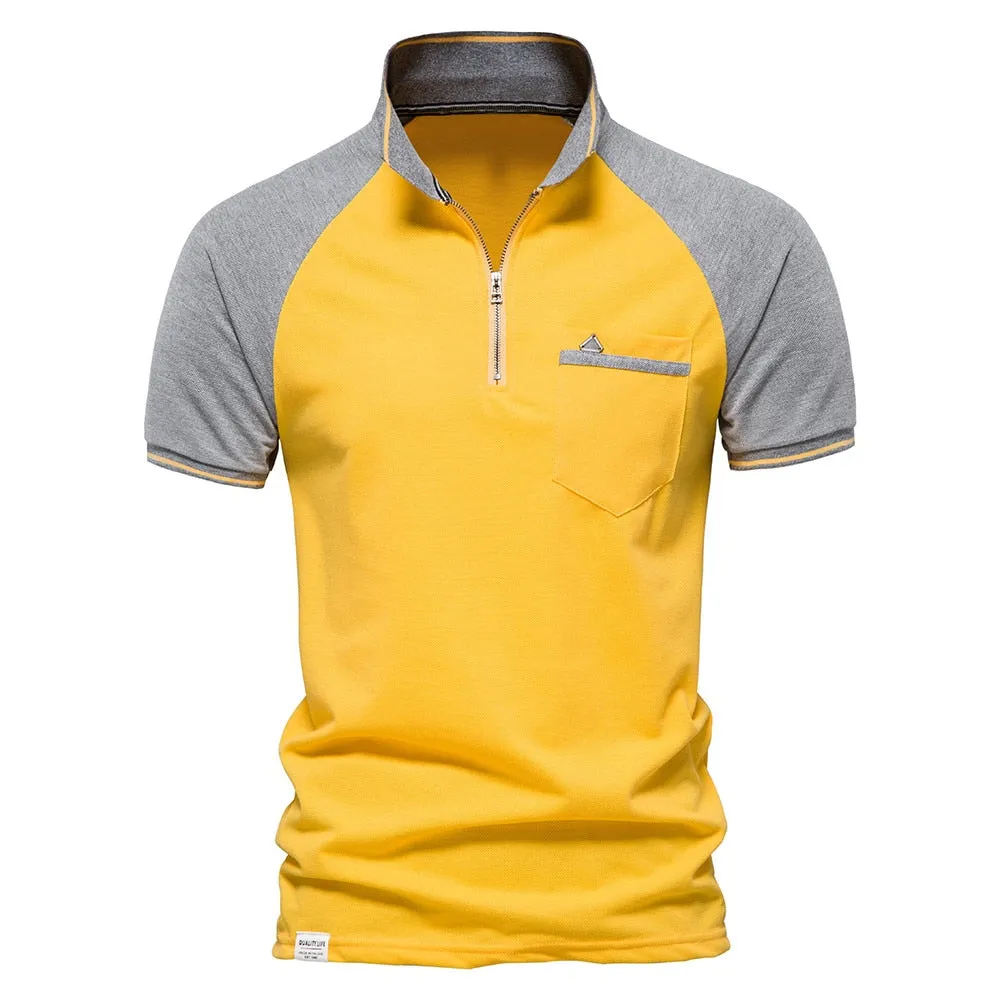 West Louis Men Cotton Front Pocket Business Style Polo Shirt