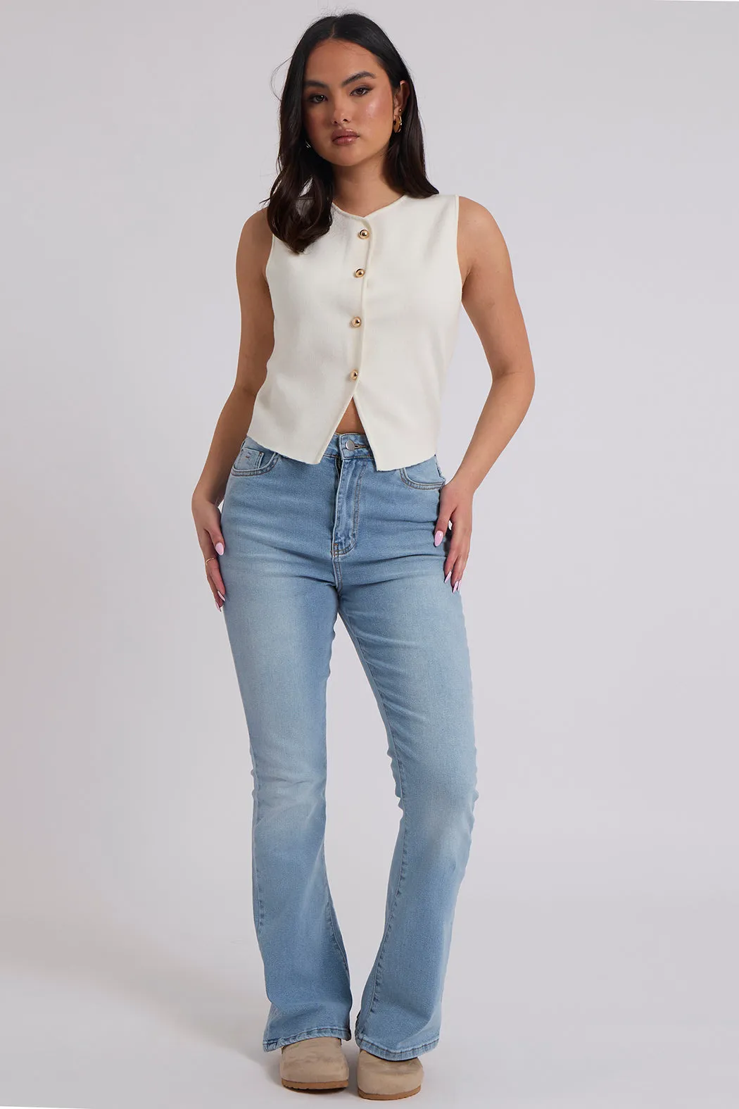 White Button Front Vest