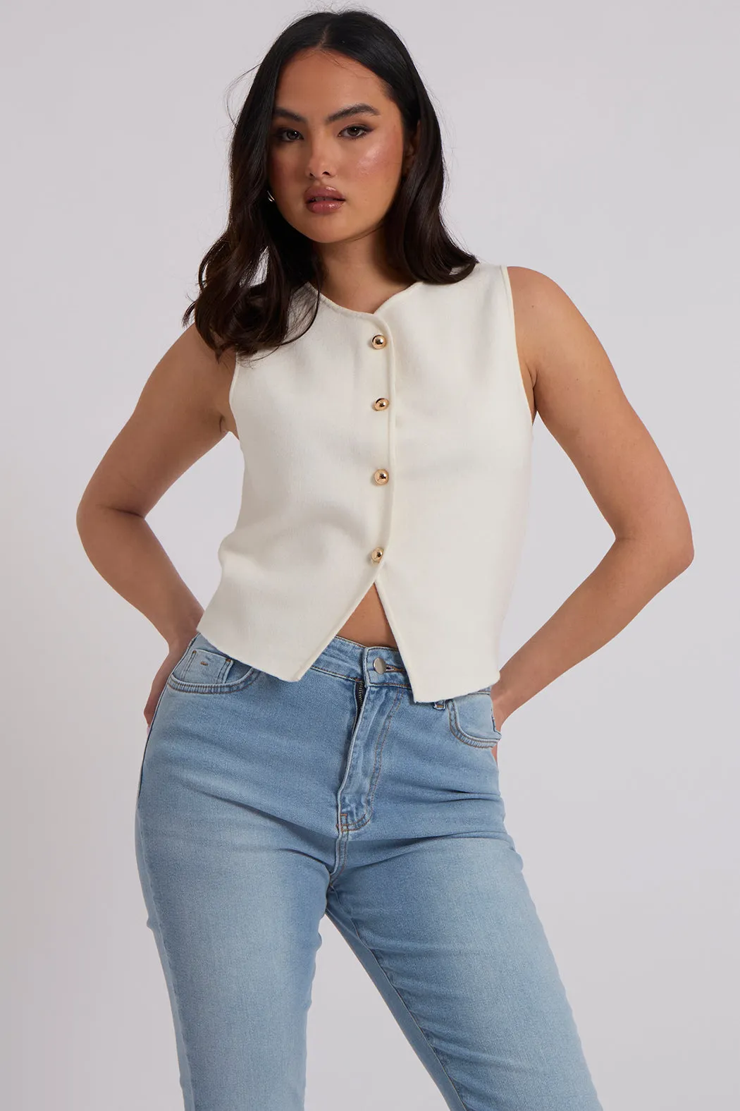 White Button Front Vest