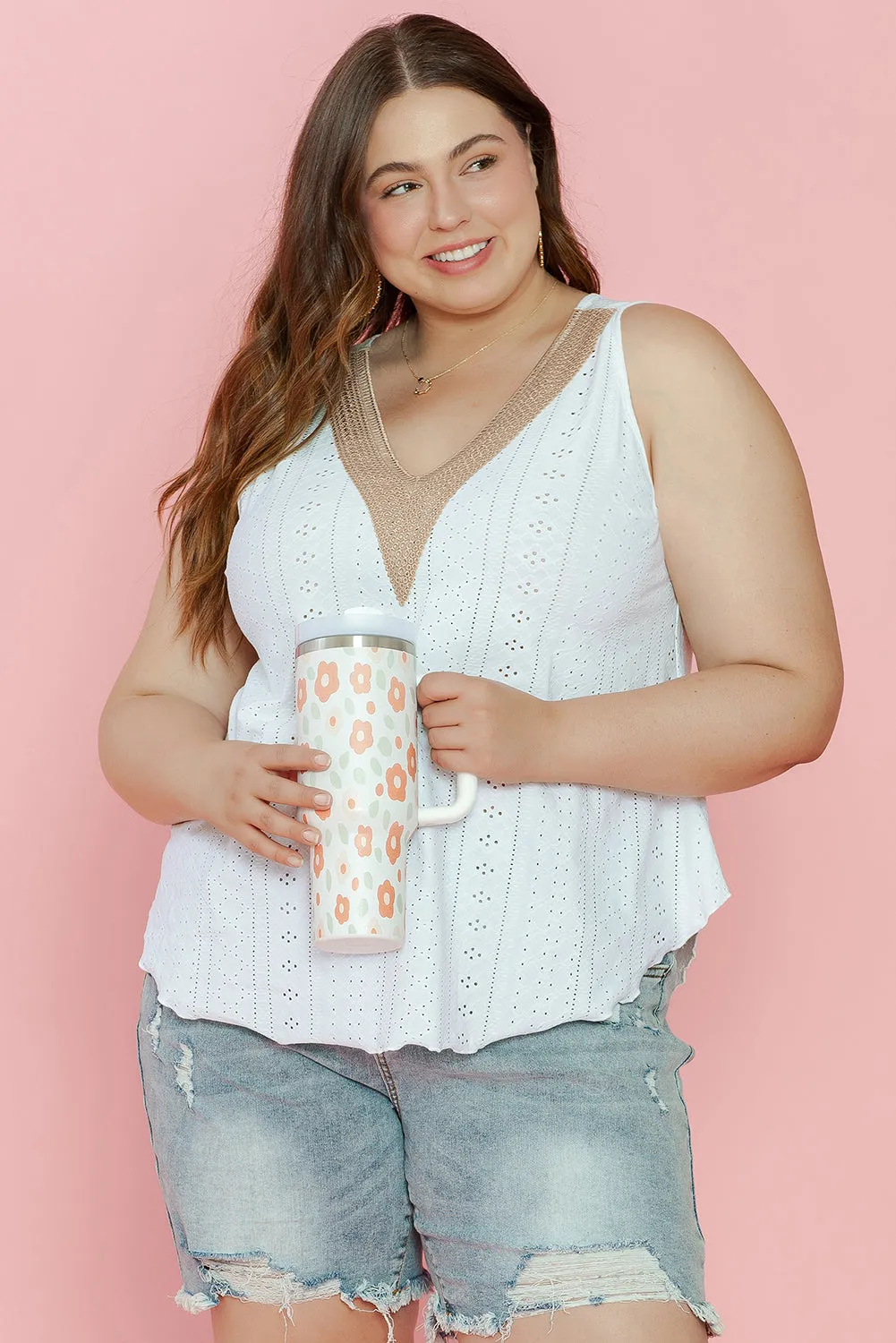 White Eyelet V-Neck Tank Top – Casual and Breezy Summer Staple