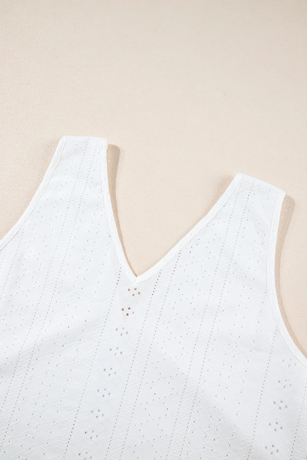 White Eyelet V-Neck Tank Top – Casual and Breezy Summer Staple