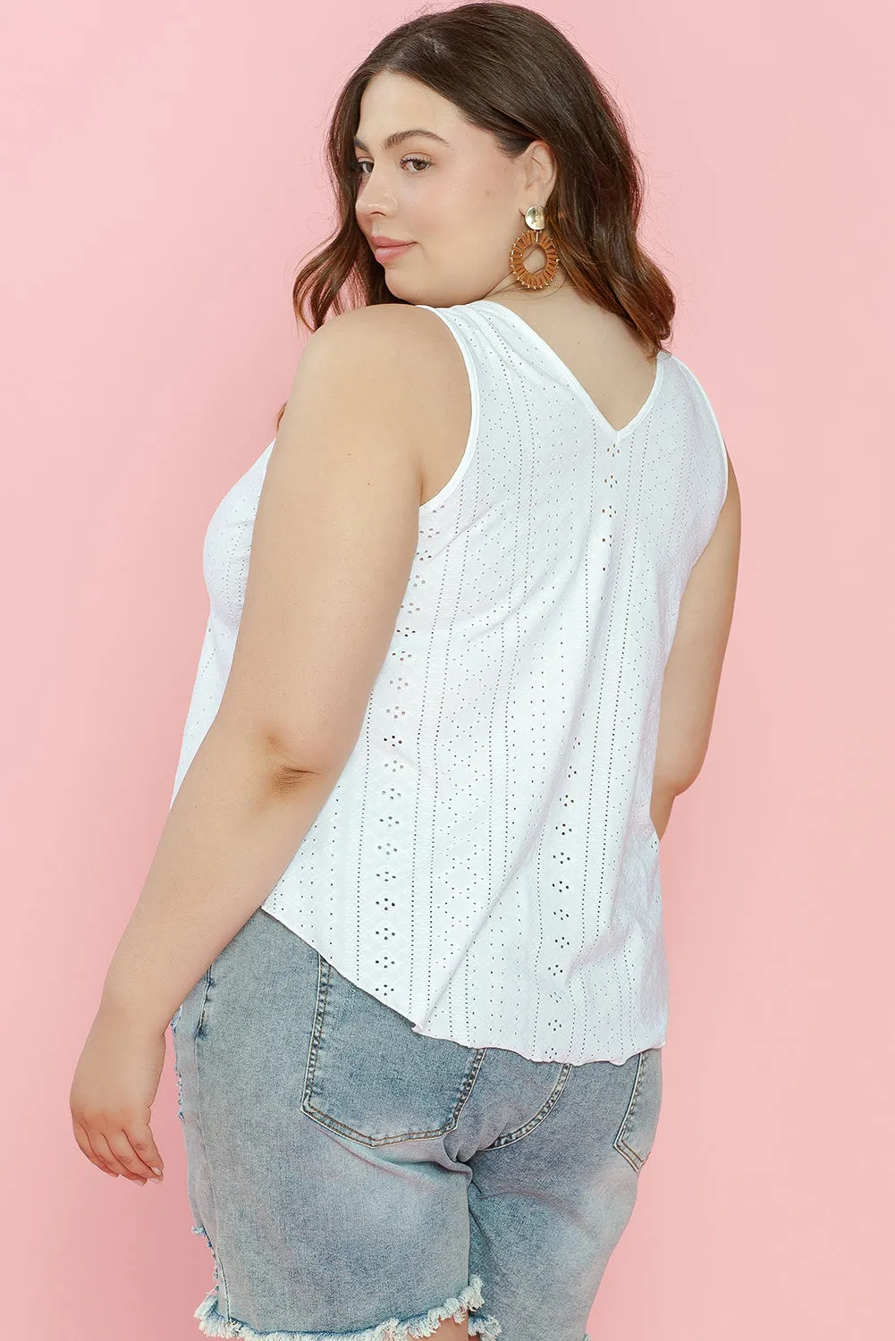 White Eyelet V-Neck Tank Top – Casual and Breezy Summer Staple