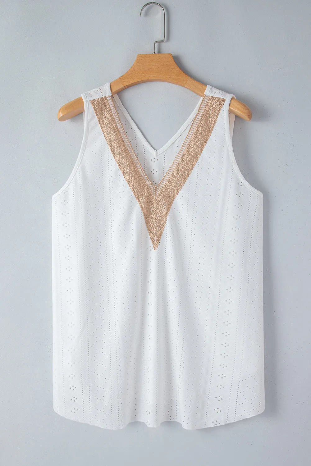 White Eyelet V-Neck Tank Top – Casual and Breezy Summer Staple