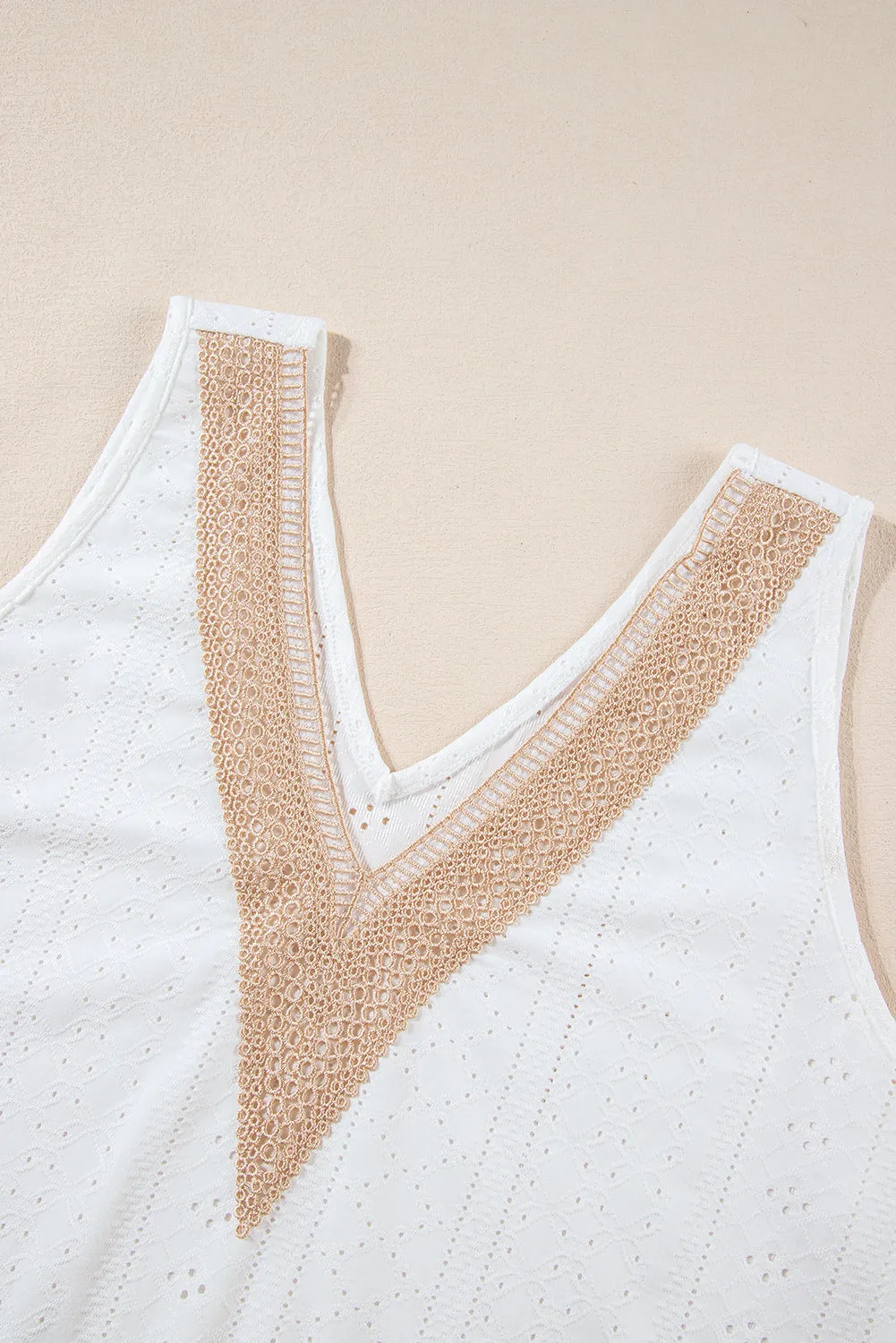 White Eyelet V-Neck Tank Top – Casual and Breezy Summer Staple