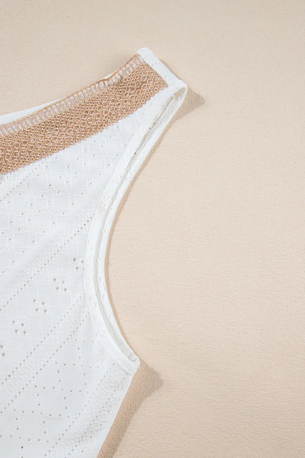 White Eyelet V-Neck Tank Top – Casual and Breezy Summer Staple