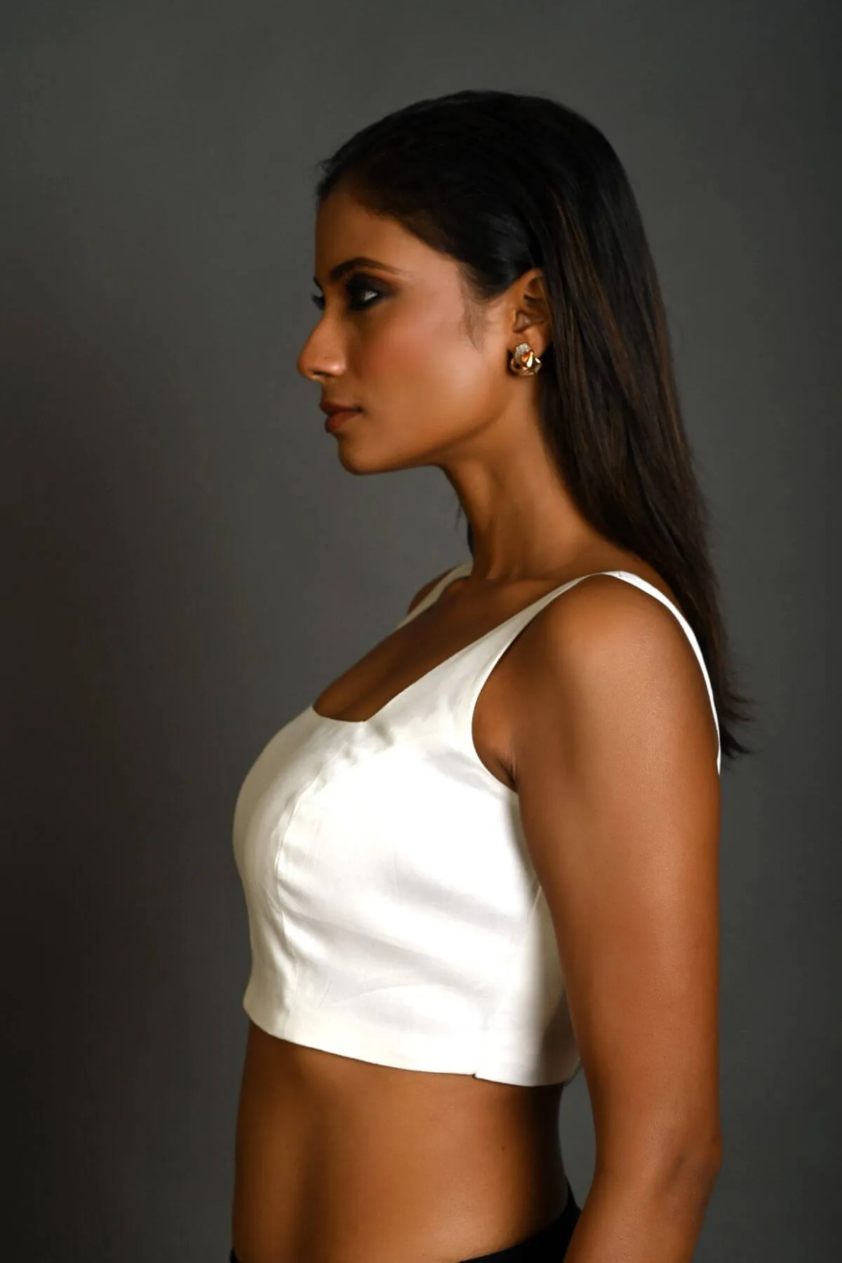White Sleeveless Blouse in Cotton with Square Neckline
