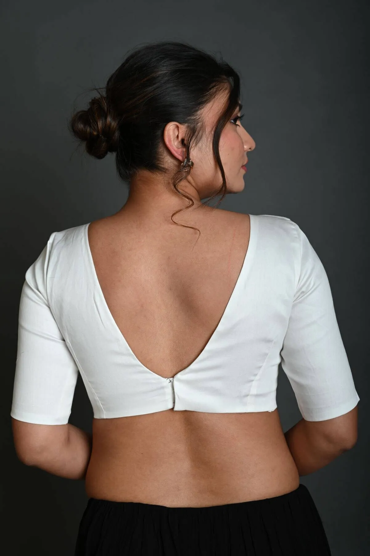 White V Neck Cotton Blouse with Half Sleeves