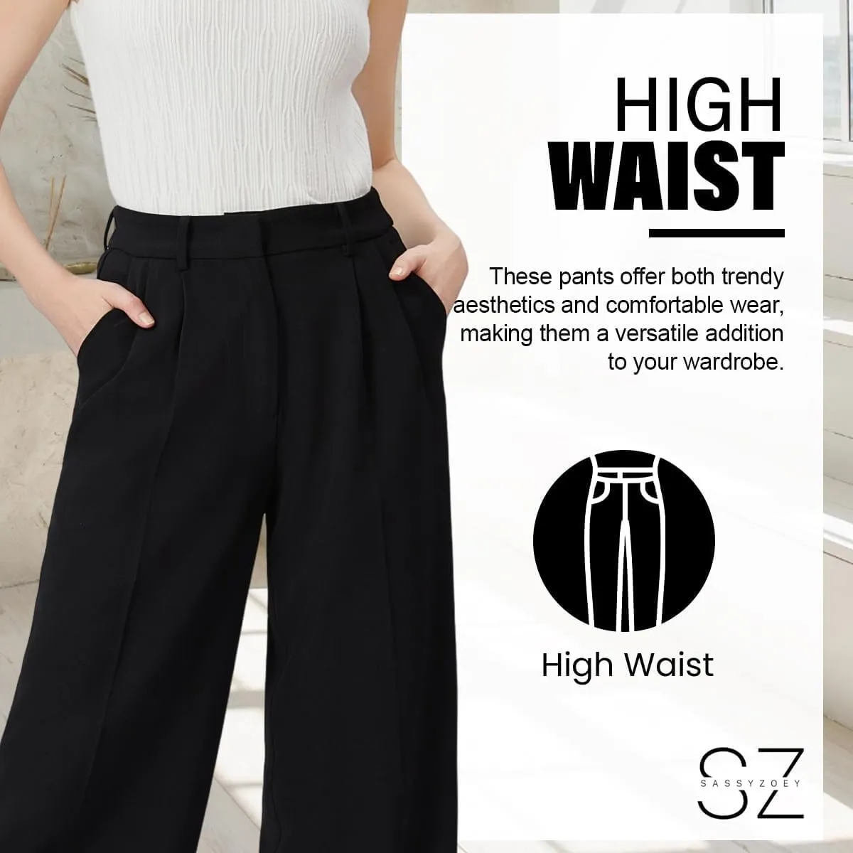 Wide Leg Pants for Women High Waisted Trousers with Pockets Women's Comfortable Work Pants Business Casual Pants