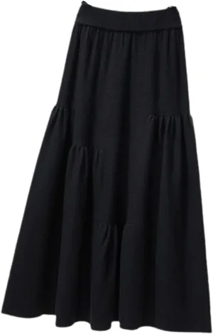 Women Autumn Winter Petal Pleated Knitted Skirt Female High-Waisted Temperament Folds Midi Long Skirts Elegant