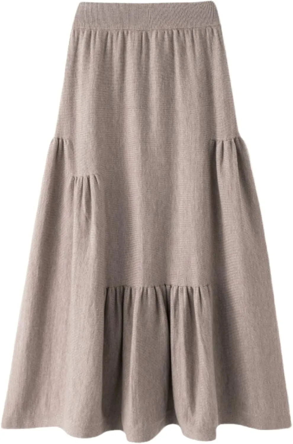 Women Autumn Winter Petal Pleated Knitted Skirt Female High-Waisted Temperament Folds Midi Long Skirts Elegant