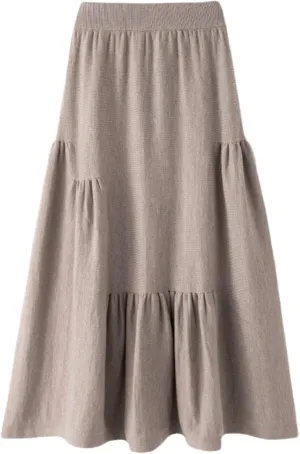 Women Autumn Winter Petal Pleated Knitted Skirt Female High-Waisted Temperament Folds Midi Long Skirts Elegant