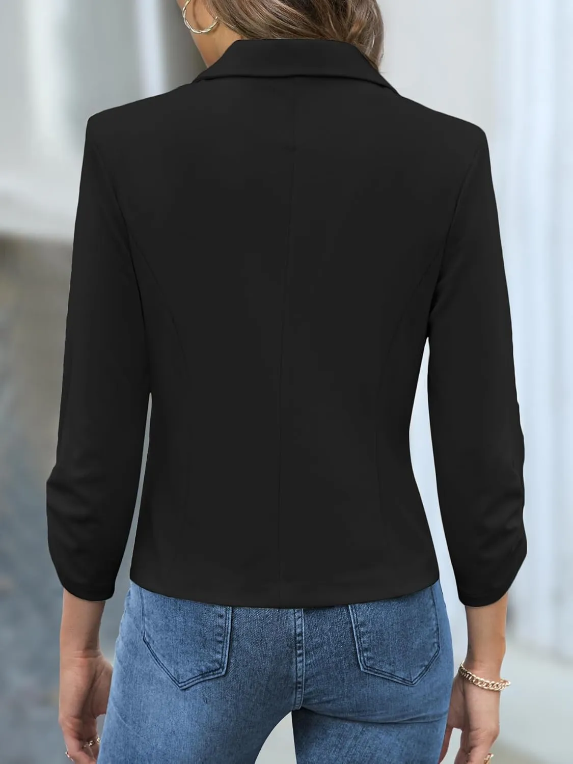Women Blazers Casual Croppped Cardigan Lightweight 3/4 Sleeve Button Front Knit Blazer Jacket Open Front
