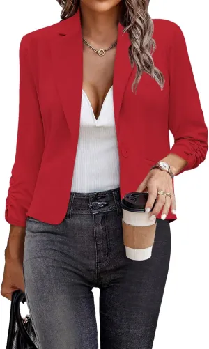 Women Blazers Casual Croppped Cardigan Lightweight 3/4 Sleeve Button Front Knit Blazer Jacket Open Front