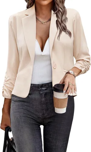 Women Blazers Casual Croppped Cardigan Lightweight 3/4 Sleeve Button Front Knit Blazer Jacket Open Front