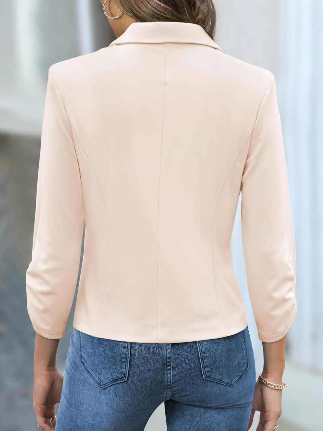 Women Blazers Casual Croppped Cardigan Lightweight 3/4 Sleeve Button Front Knit Blazer Jacket Open Front