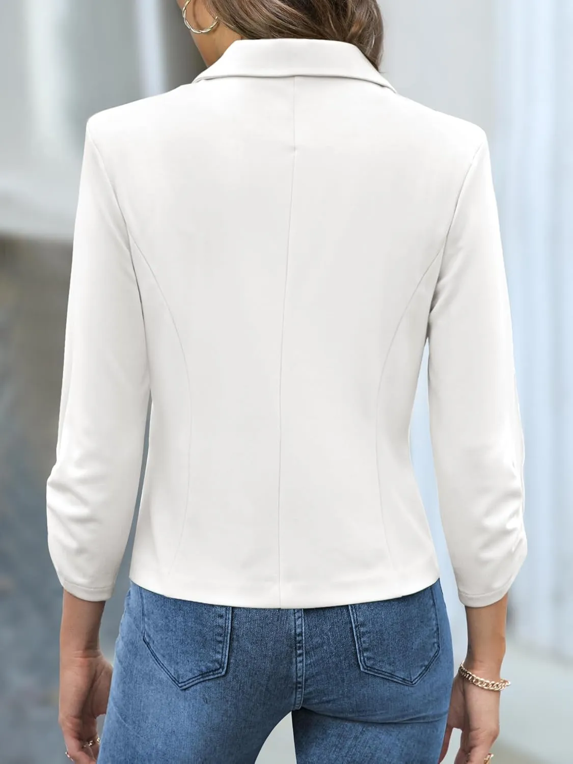 Women Blazers Casual Croppped Cardigan Lightweight 3/4 Sleeve Button Front Knit Blazer Jacket Open Front