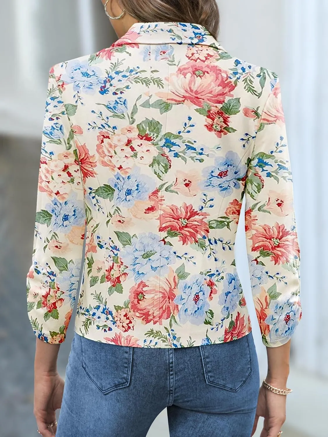 Women Blazers Casual Croppped Cardigan Lightweight 3/4 Sleeve Button Front Knit Blazer Jacket Open Front