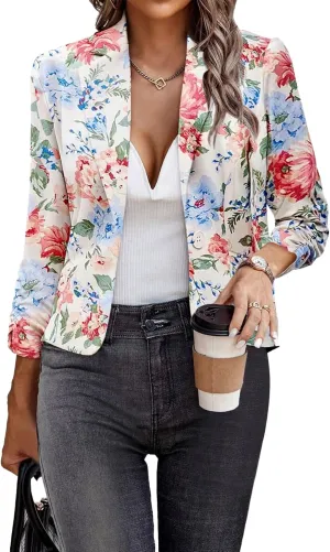 Women Blazers Casual Croppped Cardigan Lightweight 3/4 Sleeve Button Front Knit Blazer Jacket Open Front