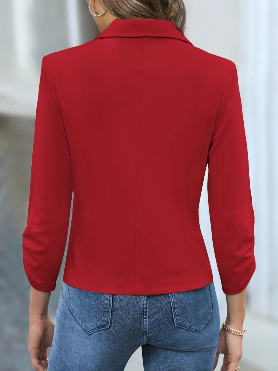 Women Blazers Casual Croppped Cardigan Lightweight 3/4 Sleeve Button Front Knit Blazer Jacket Open Front