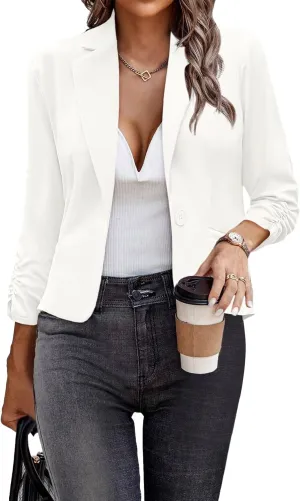 Women Blazers Casual Croppped Cardigan Lightweight 3/4 Sleeve Button Front Knit Blazer Jacket Open Front