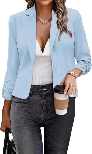Women Blazers Casual Croppped Cardigan Lightweight 3/4 Sleeve Button Front Knit Blazer Jacket Open Front