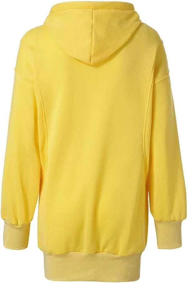 Women Casual Hoodies Long Sleeve Drawstring Hooded Sweatshirts Dress Plus Size Loose Fitting Lightweight Pullover Top