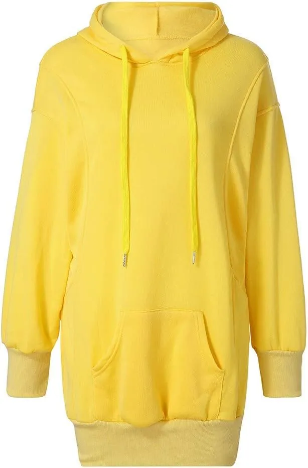 Women Casual Hoodies Long Sleeve Drawstring Hooded Sweatshirts Dress Plus Size Loose Fitting Lightweight Pullover Top