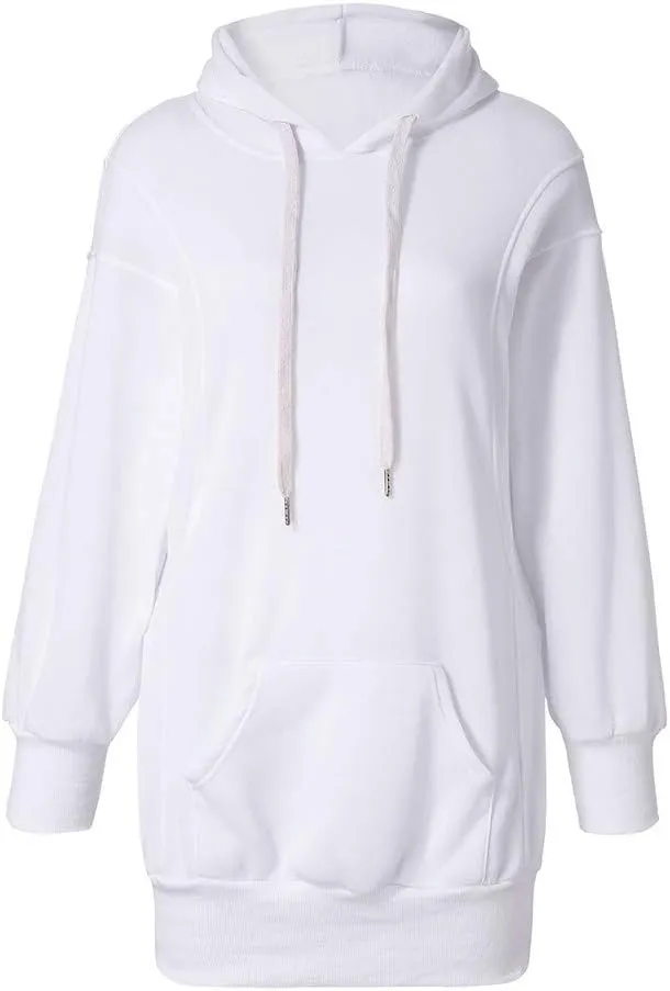 Women Casual Hoodies Long Sleeve Drawstring Hooded Sweatshirts Dress Plus Size Loose Fitting Lightweight Pullover Top