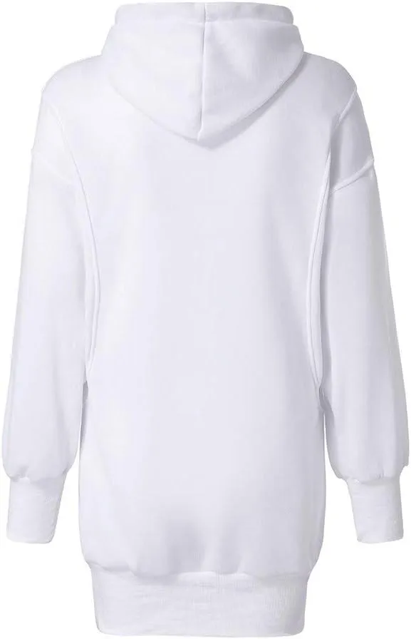 Women Casual Hoodies Long Sleeve Drawstring Hooded Sweatshirts Dress Plus Size Loose Fitting Lightweight Pullover Top