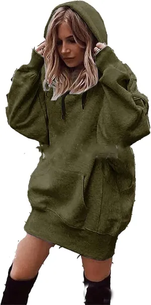Women Casual Hoodies Long Sleeve Drawstring Hooded Sweatshirts Dress Plus Size Loose Fitting Lightweight Pullover Top
