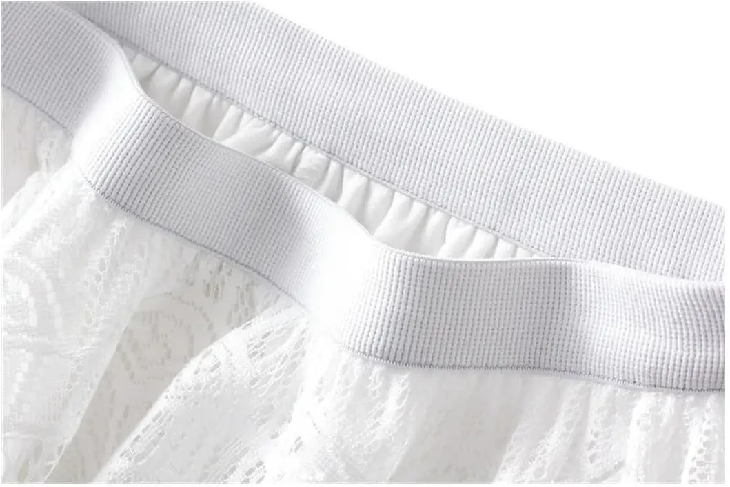 Women Elegant Lace Skirt Solid Color Loose All-Matching Casual A-Line Skirts Hollow-Out Midi Pleated Skirts