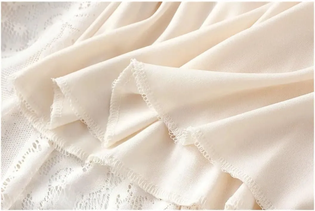 Women Elegant Lace Skirt Solid Color Loose All-Matching Casual A-Line Skirts Hollow-Out Midi Pleated Skirts
