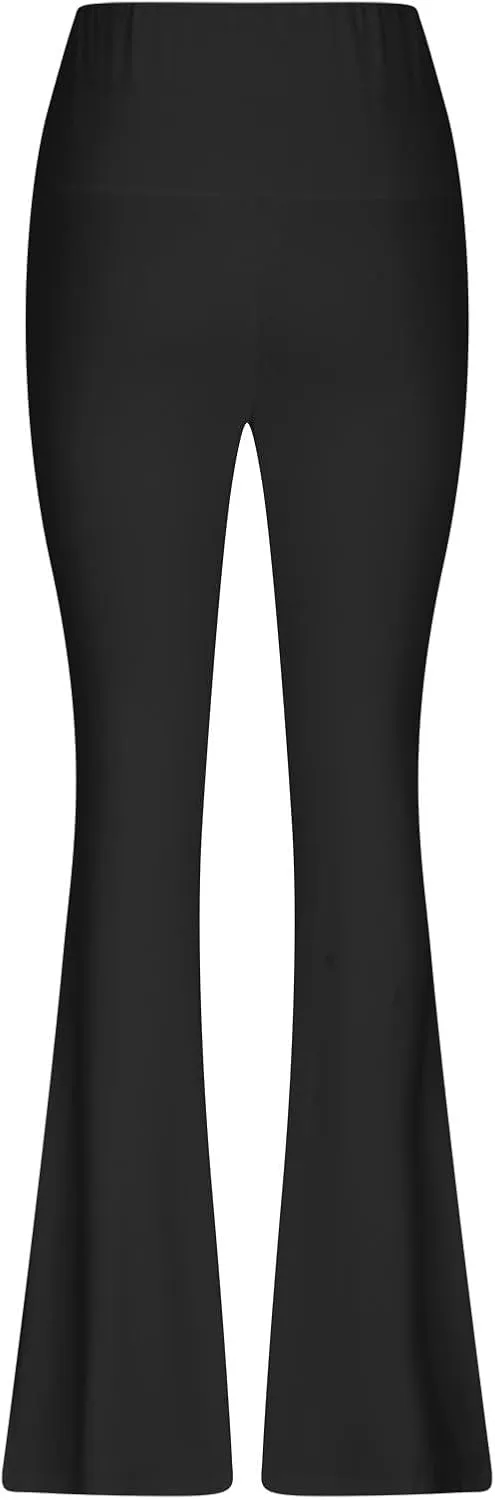 Women High Waist Pants Casual Stretchy Solid Color Sports Trousers Tight Fitting Hip Shaping Flared Pants