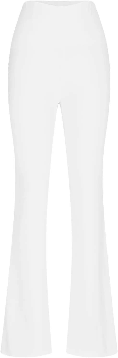 Women High Waist Pants Casual Stretchy Solid Color Sports Trousers Tight Fitting Hip Shaping Flared Pants