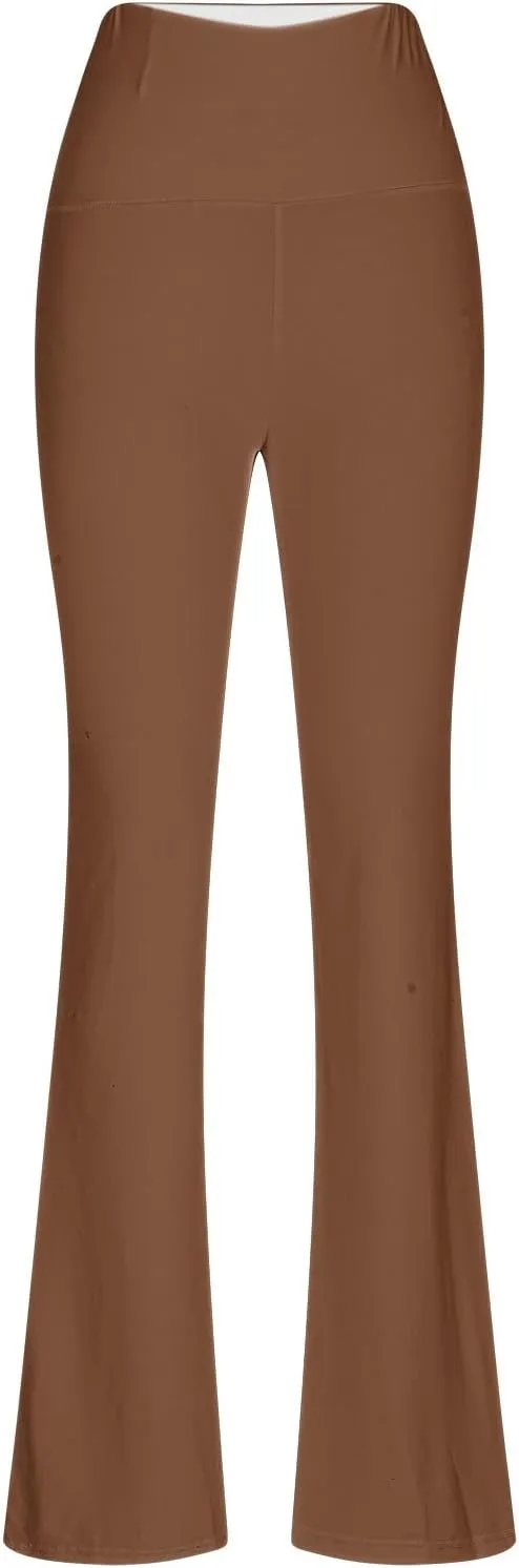Women High Waist Pants Casual Stretchy Solid Color Sports Trousers Tight Fitting Hip Shaping Flared Pants