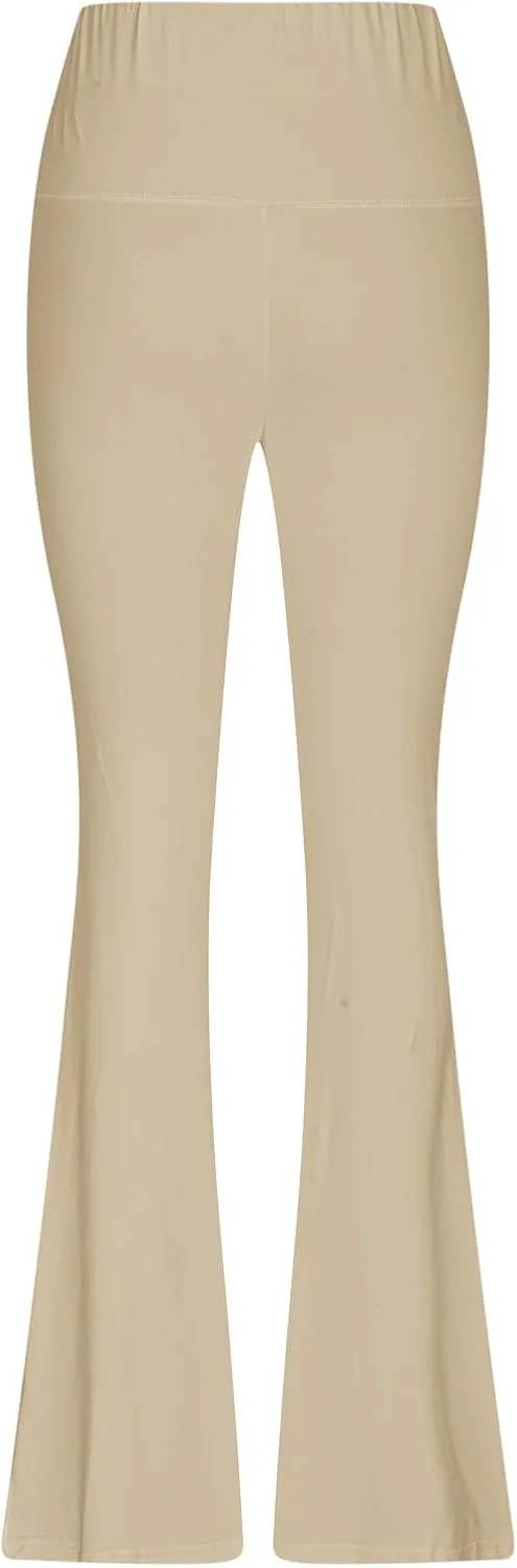 Women High Waist Pants Casual Stretchy Solid Color Sports Trousers Tight Fitting Hip Shaping Flared Pants