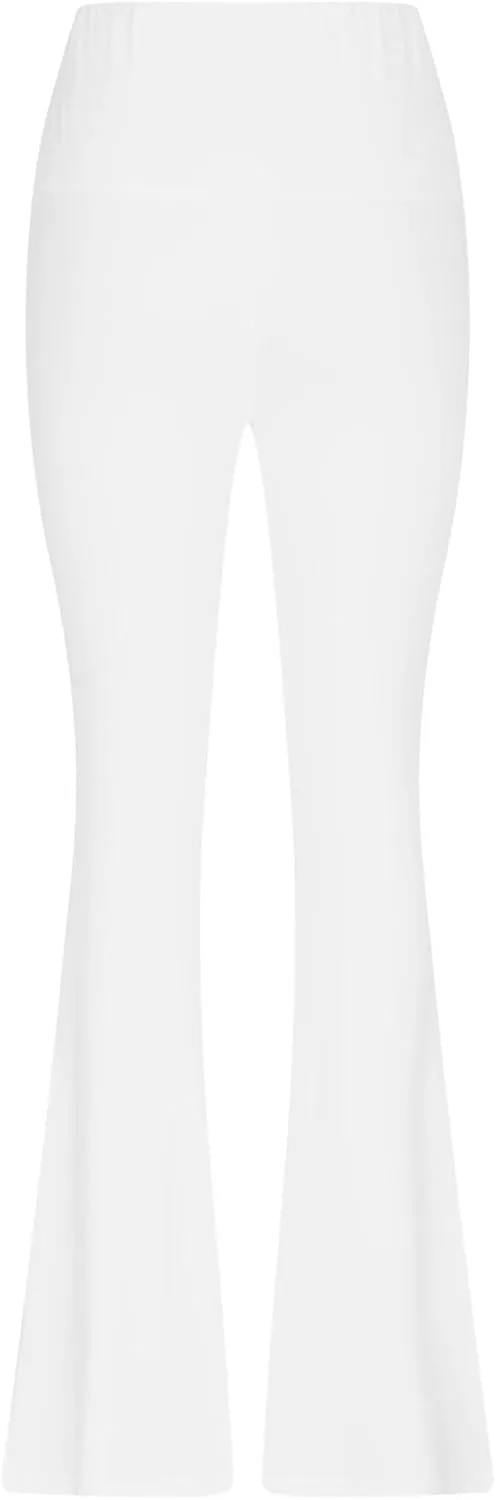 Women High Waist Pants Casual Stretchy Solid Color Sports Trousers Tight Fitting Hip Shaping Flared Pants