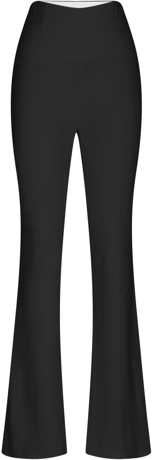 Women High Waist Pants Casual Stretchy Solid Color Sports Trousers Tight Fitting Hip Shaping Flared Pants