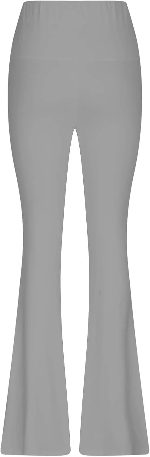 Women High Waist Pants Casual Stretchy Solid Color Sports Trousers Tight Fitting Hip Shaping Flared Pants