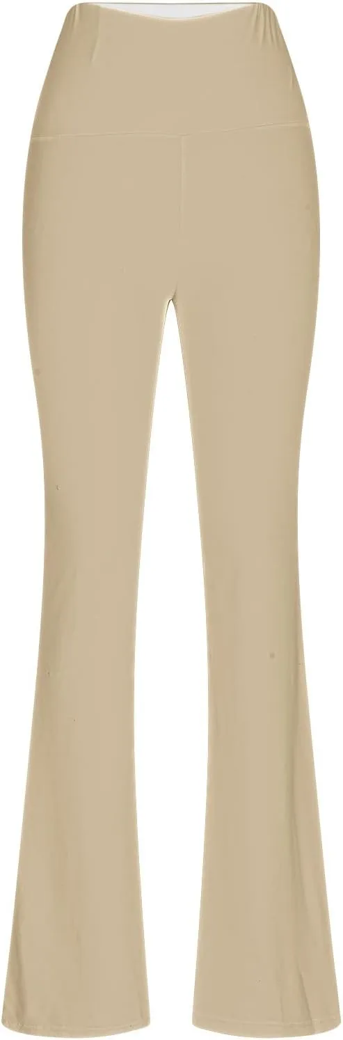 Women High Waist Pants Casual Stretchy Solid Color Sports Trousers Tight Fitting Hip Shaping Flared Pants