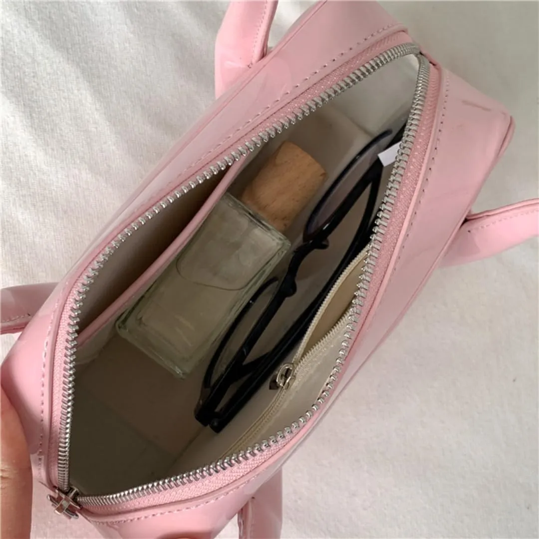 Women Patent Leather Shoulder Bag Top Handle Bag Cute Versatile Satchel Handbag Purses Aesthetic Underarm Bag