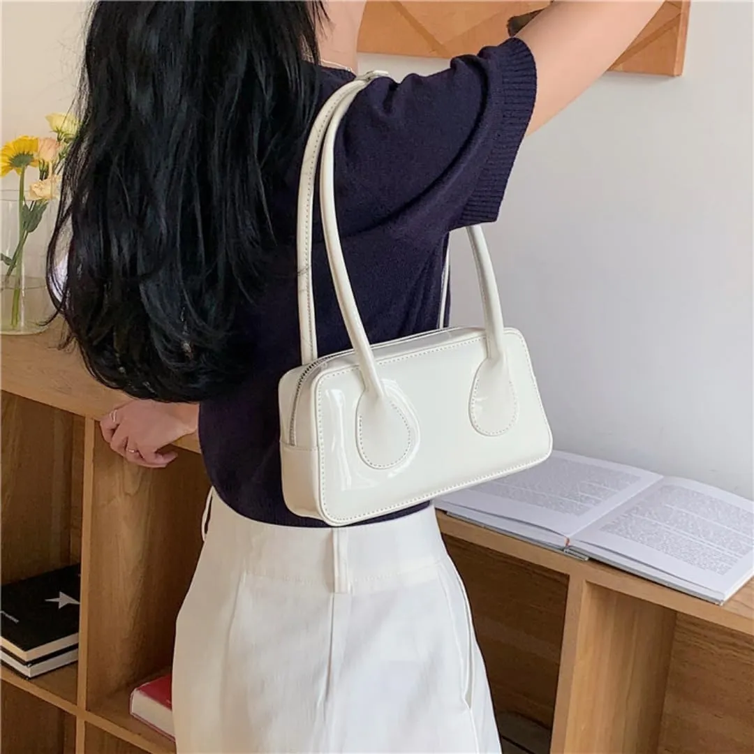 Women Patent Leather Shoulder Bag Top Handle Bag Cute Versatile Satchel Handbag Purses Aesthetic Underarm Bag
