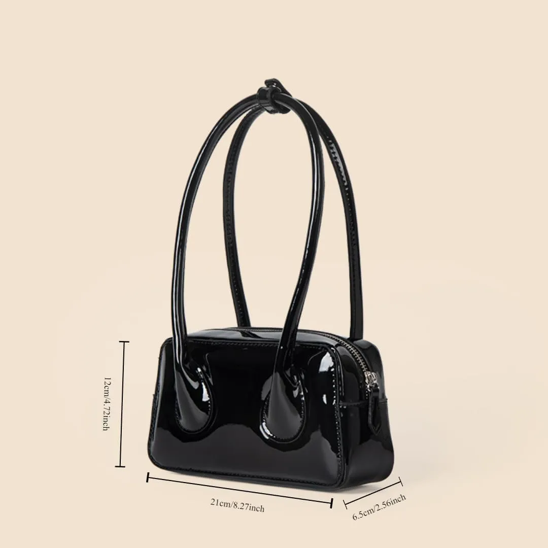 Women Patent Leather Shoulder Bag Top Handle Bag Cute Versatile Satchel Handbag Purses Aesthetic Underarm Bag