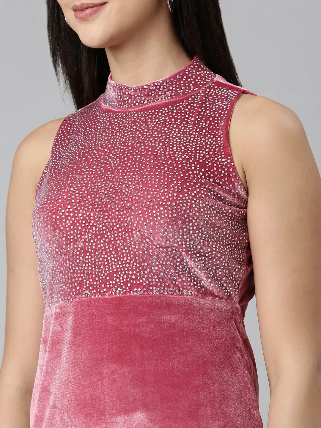 Women Pink Embellished Bling & Sparkly Sheath Dress