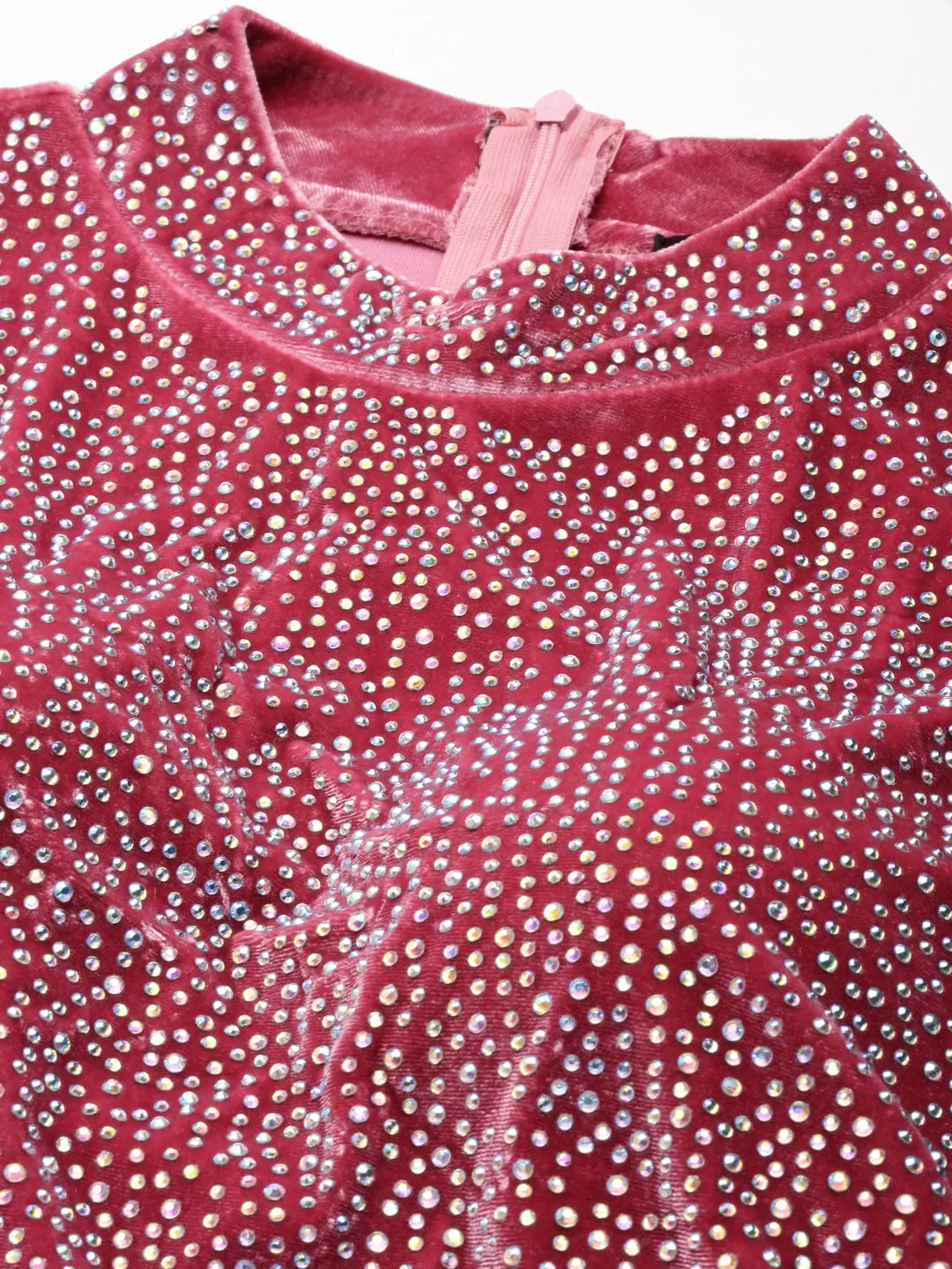 Women Pink Embellished Bling & Sparkly Sheath Dress